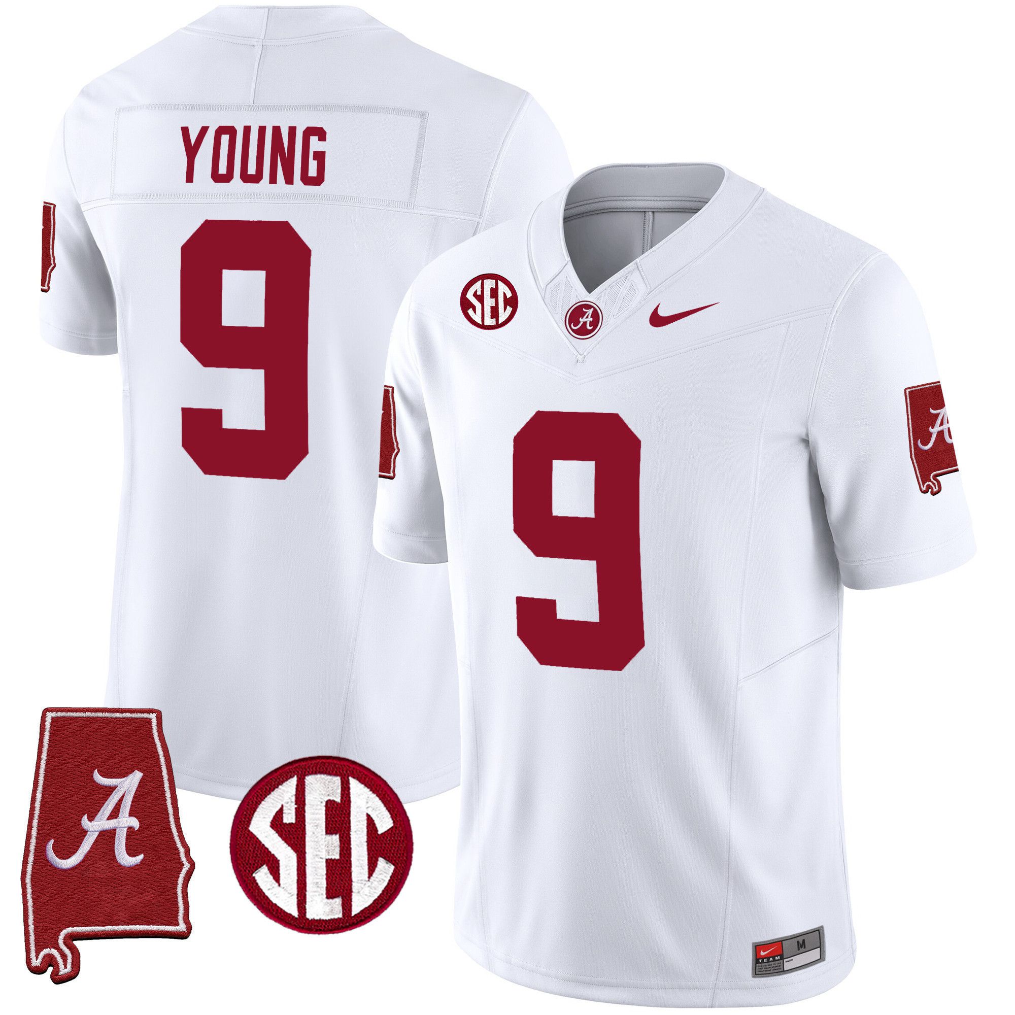 Men Alabama Crimson Tide #9 Young White 2024 Nike Vapor Limited NCAA Jersey